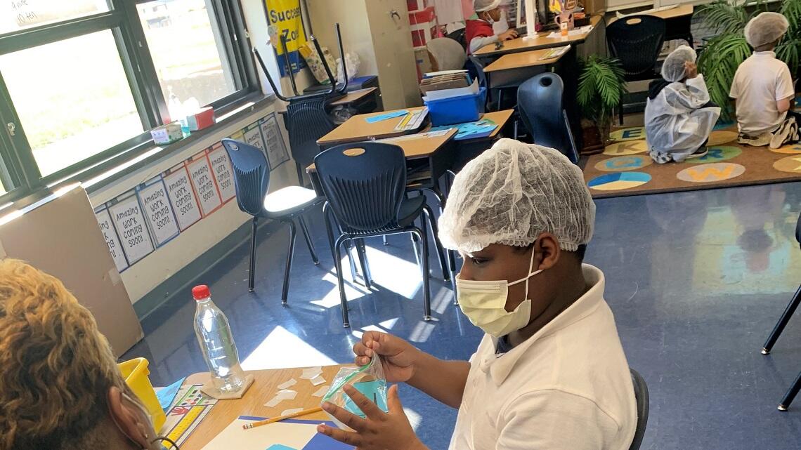 Student wearing a mask in the classroom
